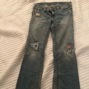 Vintage low rise embroidered Levi silver jeans